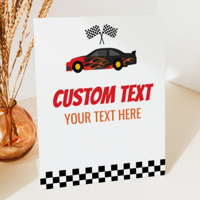 Signe De Table Red Flame Race Car Racecar Custom Text Party (Créateur téléchargé)