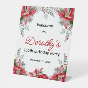 Signe De Table Red Poinsettia Floral 100e anniversaire Bienvenue
