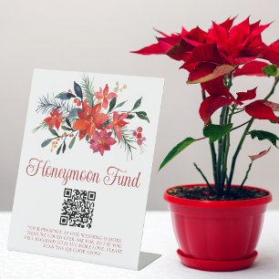 Signe De Table Red Poinsettia Noël Mariage Fonds de lune de miel