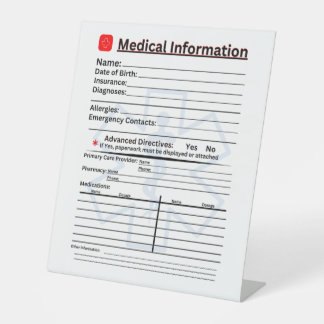 Signe De Table Réfrigérateur d'urgence d'information Médicale