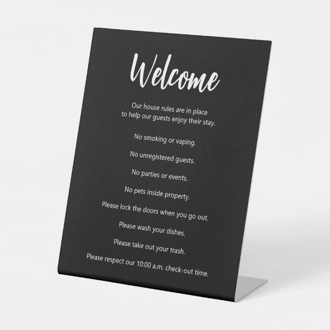 Signe De Table Règles de la Maison de vacances Modèle noir et bla (Recto)