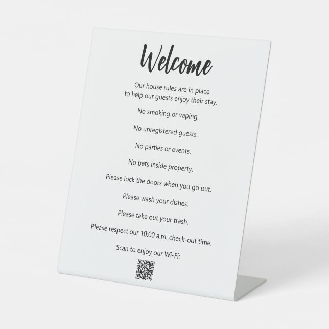 Signe De Table Règles de la Maison de vacances Noir Blanc & Wi-Fi (Recto)