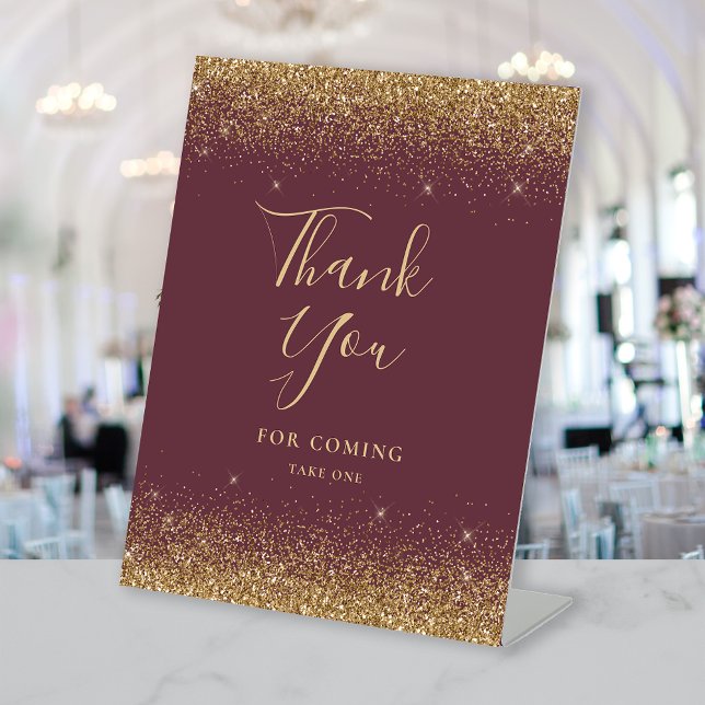 Signe De Table Remerciement de mariage paillettes or Bourgogne fo (Créateur téléchargé)