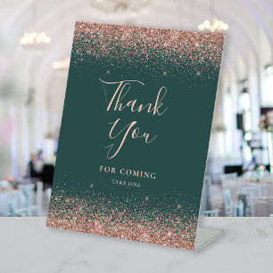 Signe De Table Remerciement de mariage Rose Gold Pailleté Vert Fo