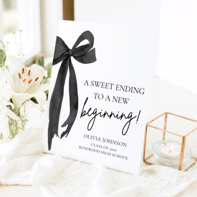Signe De Table Remise des diplômes Un doux épilogue à un nouveau  (Bow Graduation A Sweet Ending To A New Beginning Sign)