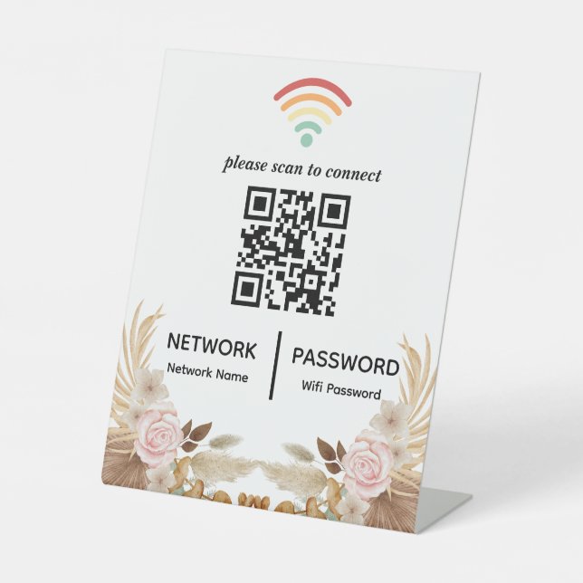 Signe De Table Réseau Wi-Fi Baby shower aquarelle Code QR (Recto)