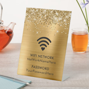 Signe De Table Réseau WiFi et mot de passe Glittery Gold Foil