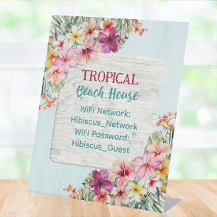 Signe De Table Réseau WiFi Maison de Plage Florale Rose Tropicale