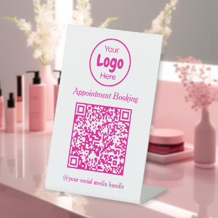 Signe De Table Réservation moderne en rose et blanc Code QR