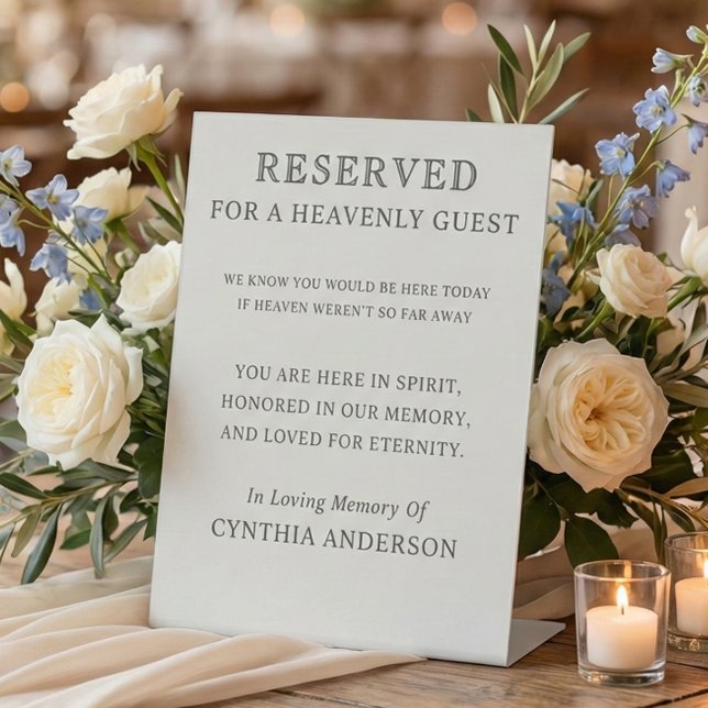 Signe De Table Réservé au mariage mémorial d'un invité céleste (reserved for heavenly guest, memorial pedestal sign, wedding memory table)