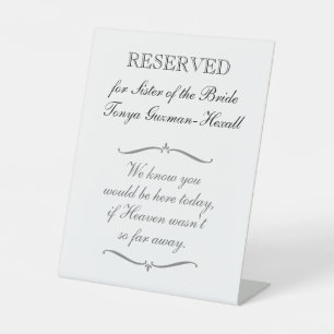 Signe De Table Réservé pour Soeur de la mariée en mémoire Mariage