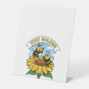 Signe De Table Restez doré - Illustration des abeilles et des fle