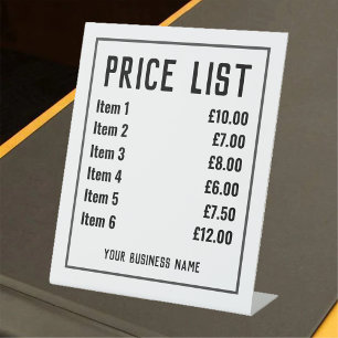Signe De Table Retail Shop Price List Pedestal Sign