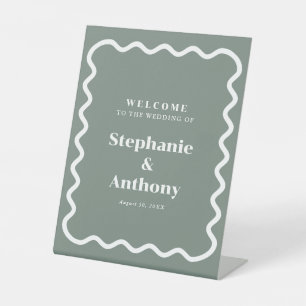 Signe De Table Retro 1950 Wavy Edge Sage Green Mariage