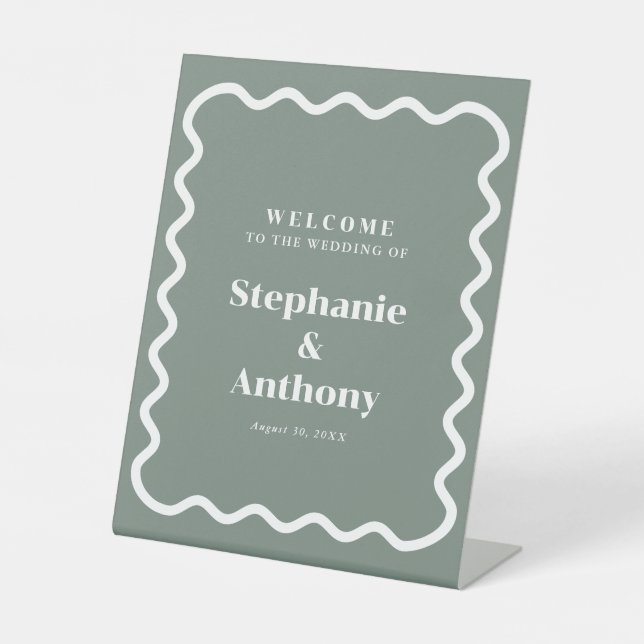 Signe De Table Retro 1950 Wavy Edge Sage Green Mariage (Recto)