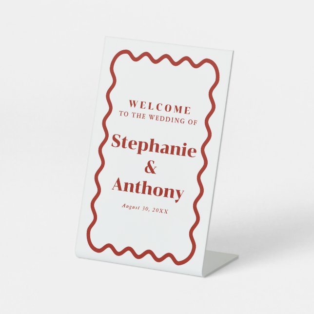 Signe De Table Retro 1950s Wavy Edge Mariage rouge foncé (Recto)