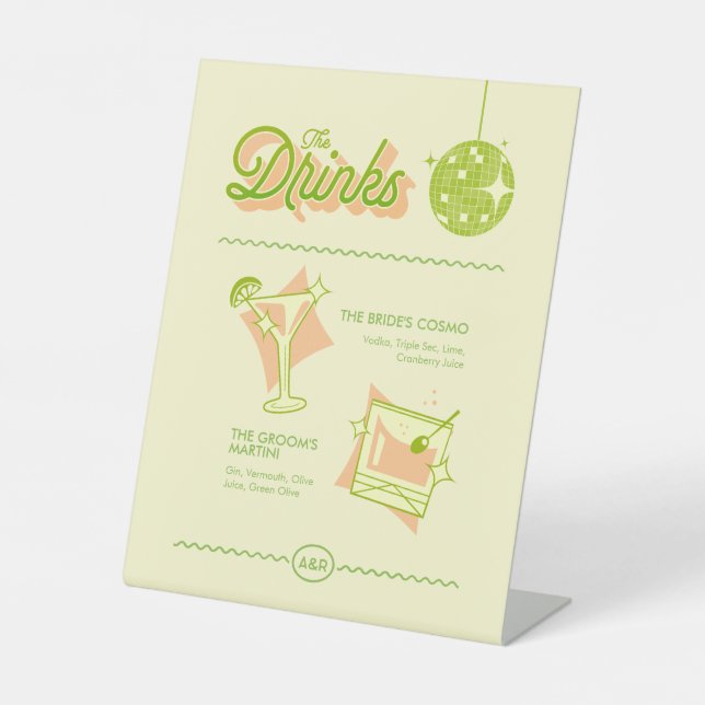 Signe De Table Retro Disco Wedding Bar Menu (Recto)