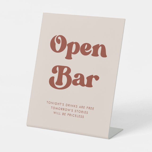 Signe De Table Retro élégant Peach Pink Mariage Open Bar (Recto)