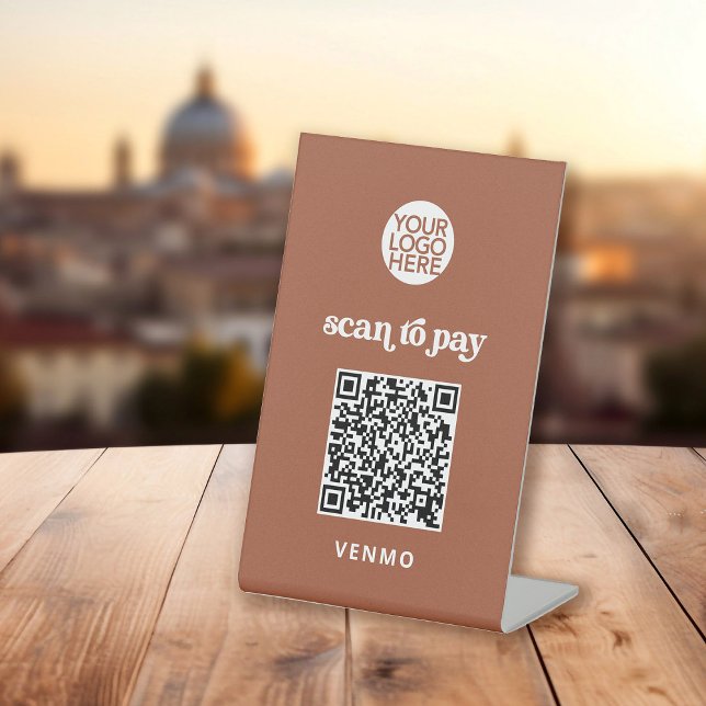 Signe De Table Retro et Boho | Analyse sans contact pour payer le (A retro and boho pedestal sign with a scannable QR code for payment)