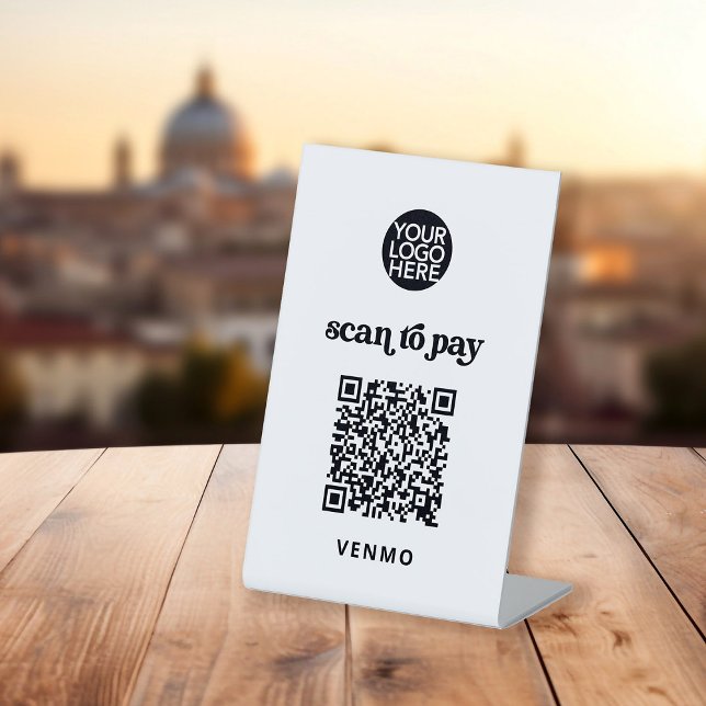 Signe De Table Retro et Boho | Analyse sans contact pour payer le (A retro and boho pedestal sign with a scannable QR code for payment)
