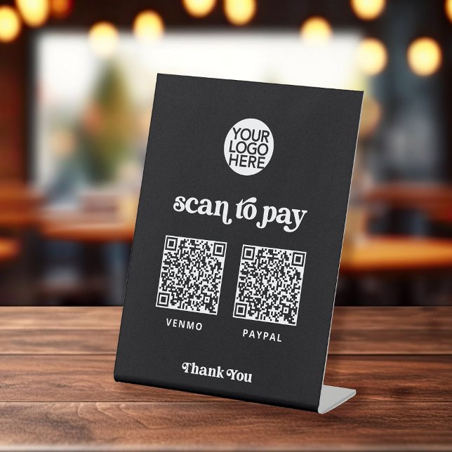 Signe De Table Retro et Boho | Deux façons de payer le code QR sc (A pedestal sign with two contactless ways to pay)