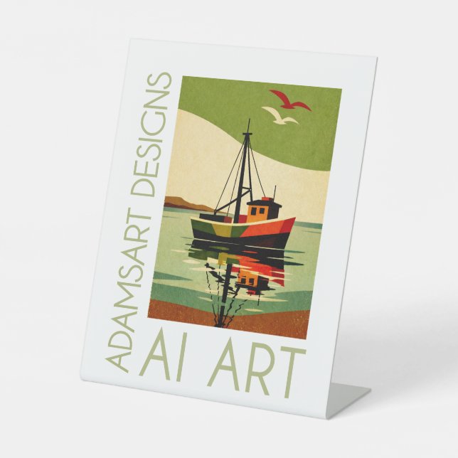 Signe De Table Retro Fishing Boat Reflection Mid-Century (Recto)