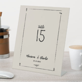 Signe De Table Retro Grey Hand Drawn Illustrated Wedding