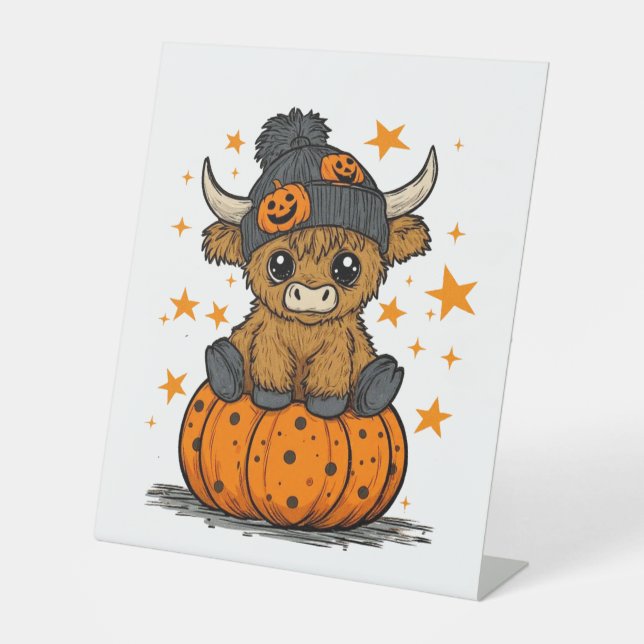 Signe De Table Retro Halloween Highland Cow (Recto)