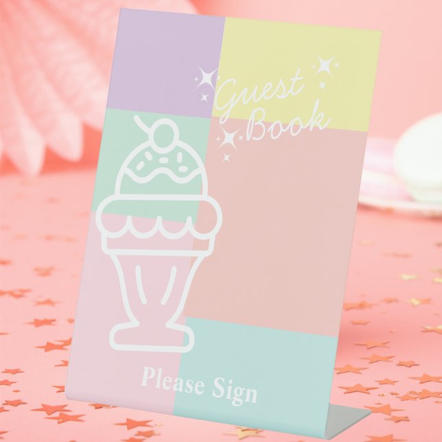 Signe De Table Retro Ice Cream Livre d'hôte Douche nuptiale (Retro Ice Cream Guest book Bridal shower Pedestal Sign)