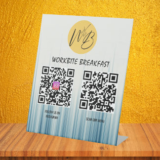 Signe De Table Retro Light Blue Restaurant Menu Instagram Qr Code