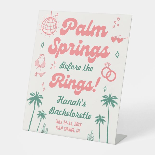 Signe De Table Retro Palm Springs rose Bachelorette Party (Recto)