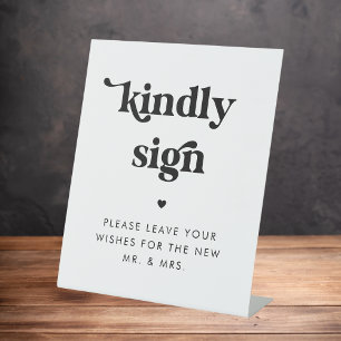 Signe De Table Retro Script Heart Kindly Sign Guest Book Mariage