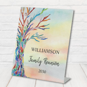 Signe De Table Réunion de famille d'arbre de bienvenue