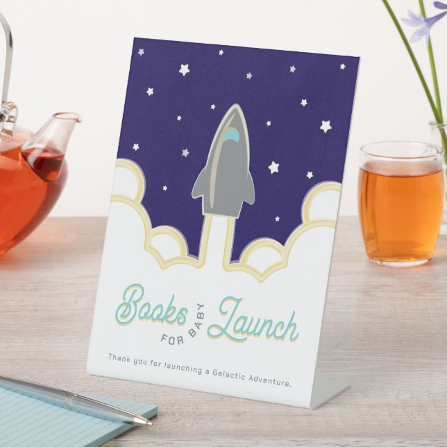Signe De Table Rocket Launch Books for Baby Gray & Blue (In SItu)