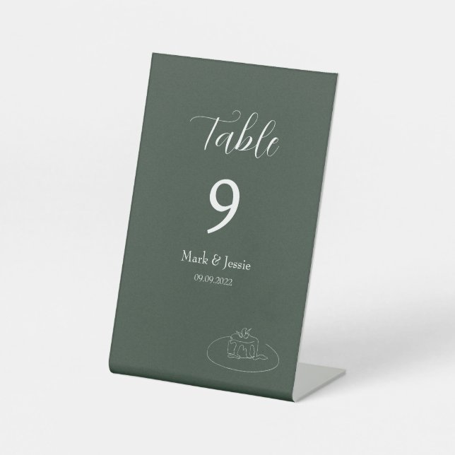 Signe De Table ROE Dusky Green & White Simple Mariage (Recto)