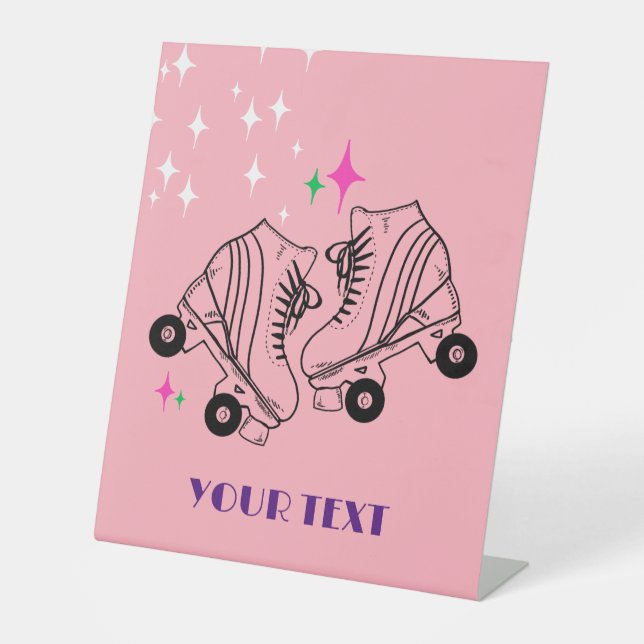 Signe De Table Roller Skates Patinage rose Anniversaire Disco Par (Recto)