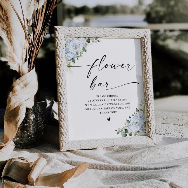 Signe De Table Romantic Light Blue Floral Flower Bar Sign (Créateur téléchargé)