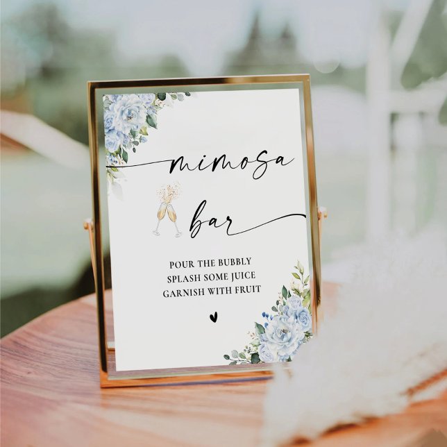 Signe De Table Romantic Light Blue Floral Mimosa Bar Sign (Créateur téléchargé)