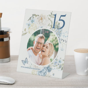 Signe De Table Romantique Dusty Blue Floral Mariage Photo