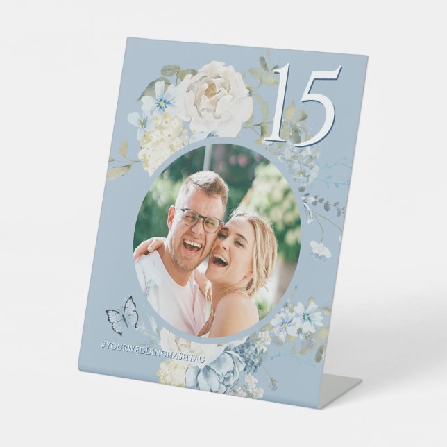 Signe De Table Romantique Dusty Blue Floral Mariage Photo (Recto)