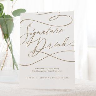 Signe De Table Romantique Flat Gold Calligraphie Signature Boisso