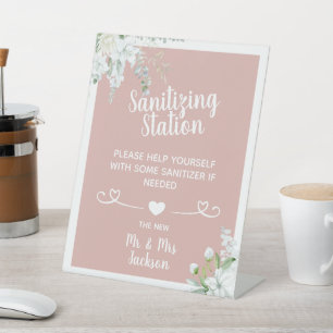 Signe De Table Romantique fleurs douces mariage covid désinfectan