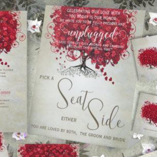 Signe De Table Romantique Rouge Coeur Feuille Arbre Noir Mariage