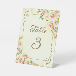 Signe De Table Rose antique 6 x 8 Numéro de table Signal piédesta