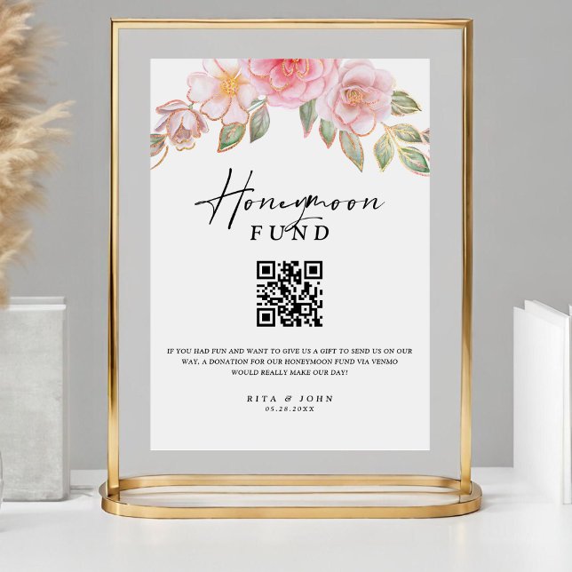 Signe De Table Rose Carnation Honeymoon Fund Cash QR Code Mariage (Créateur téléchargé)