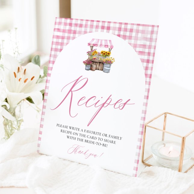 Signe De Table Rose En vichy Frais Du Marché Recettes Douche (Watercolor Pink Gingham Fresh Off The Market Bridal Shower Recipes Sign)