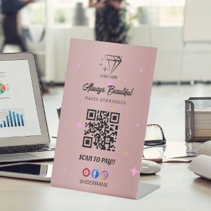 Signe De Table Rose Esthétique Gold Qr Code Scan pour payer