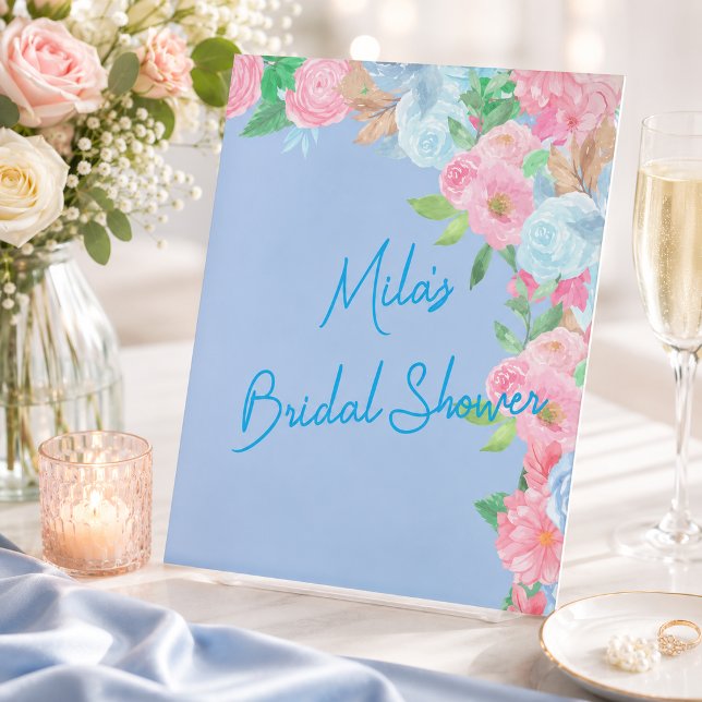 Signe De Table rose et bleu floral (Créateur téléchargé)