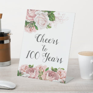 Signe De Table Rose Floral à la rose Rouge à 100 Ans Écriture