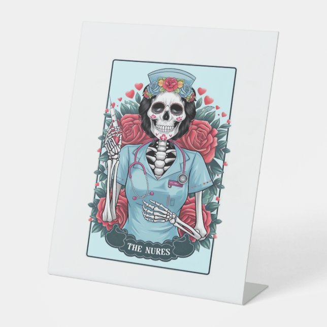 Signe De Table Rose Floral Skeleton Nurse Carte Tarot Halloween E (Recto)